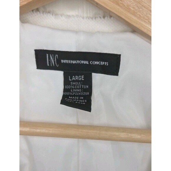 INC International Concepts Lg Women Cotton White Poly Lined Jacket Gold Zippers - Picture 4 of 11